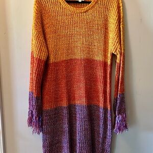 EARTHBOUND Yellow, Orange and Purple Knit Sweater Dress